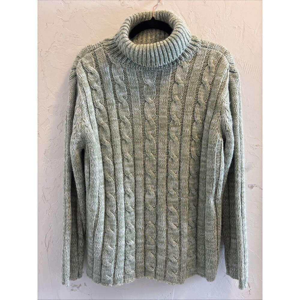 Vintage Basic Edition Chunky Cable Heathered Knit Turtle Neck Sweater Granola